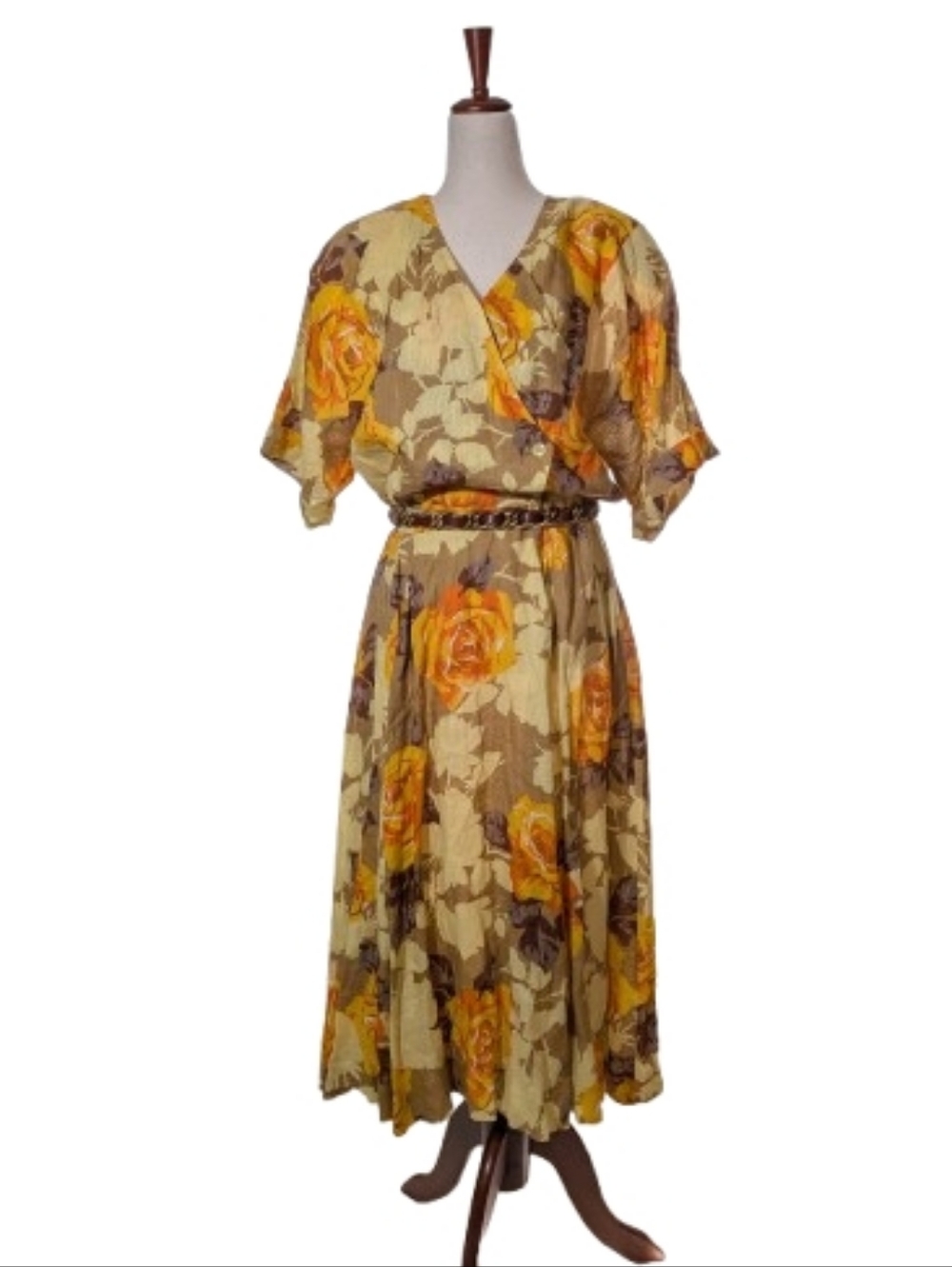 Vintage Sportmax Linen Yellow Rose Floral Dress